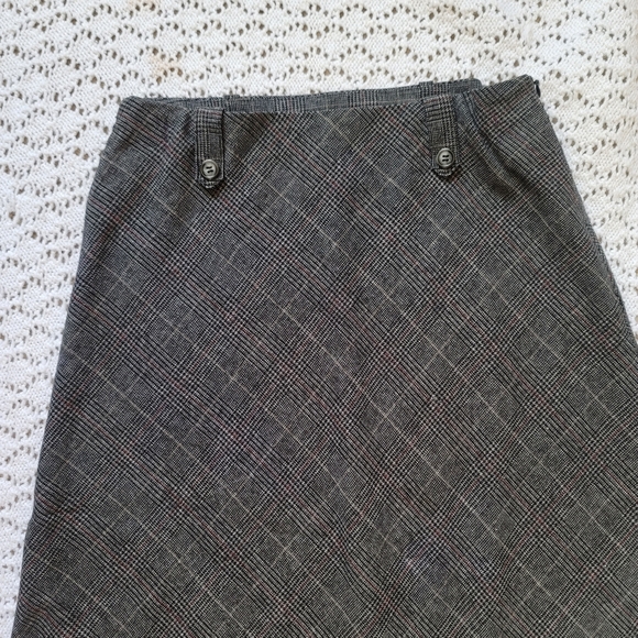 Conrad C Proportion Petite Plaid A-Line Midi Gray Skirt Size 2 - Picture 2 of 8